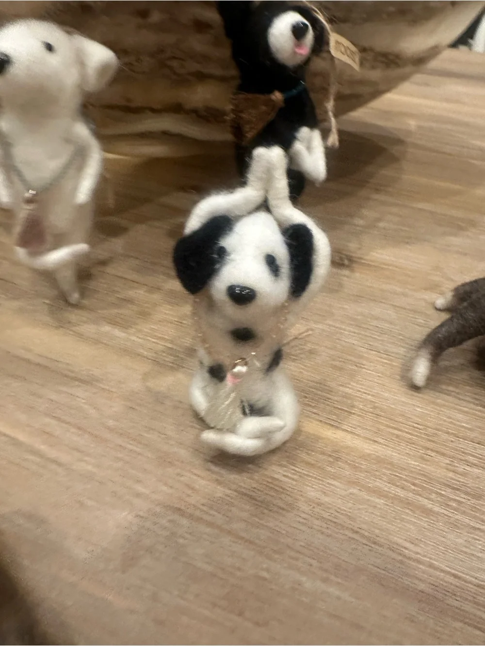 Hand-Felted Dalmatian Yoga Dog Ornament w/ Mala Beads & Tassel